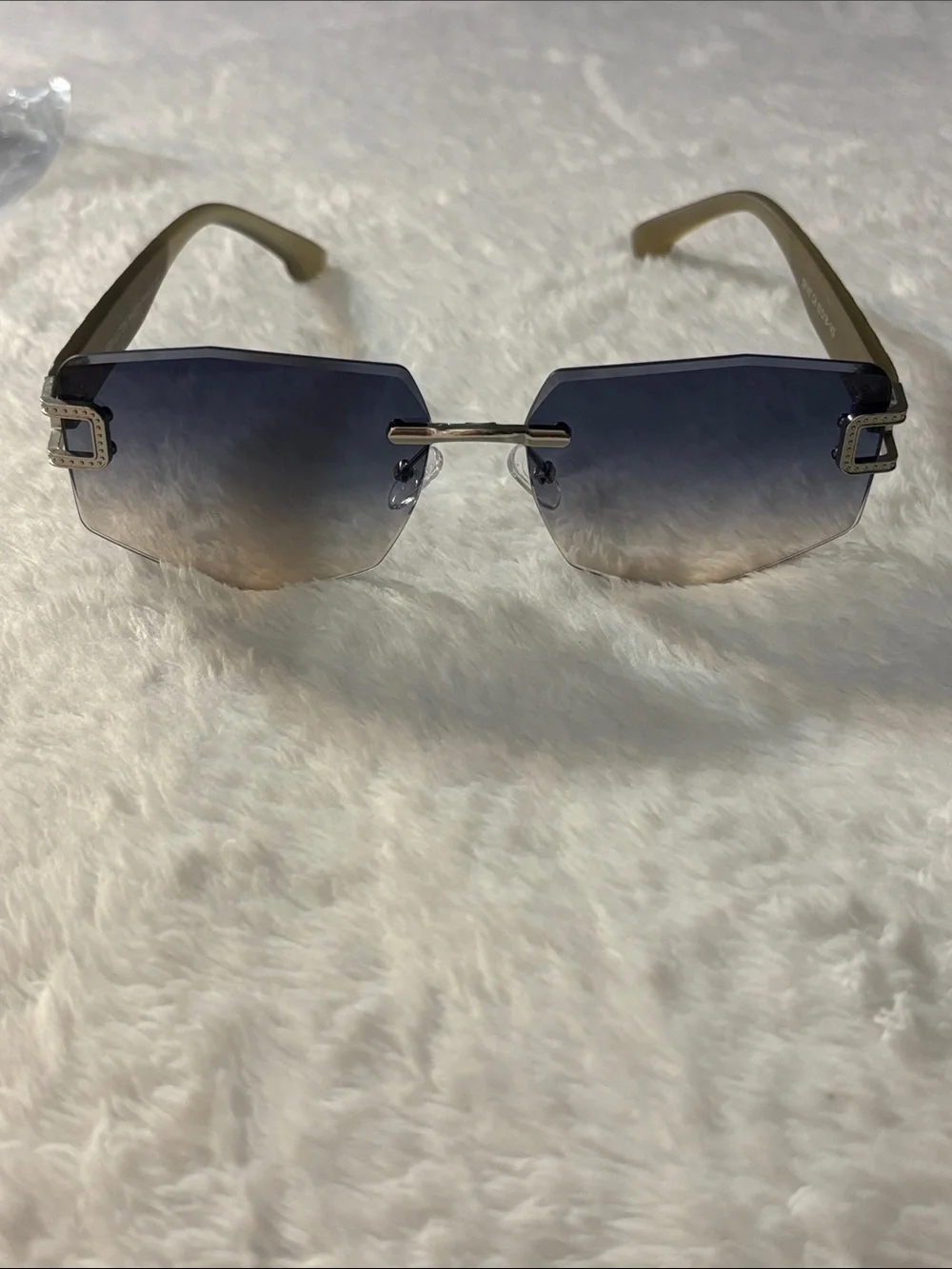 Men's Rimless Gradient Blue-to-Brown Sunglasses